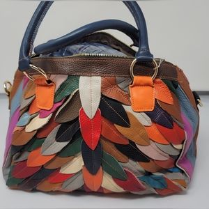 Unique multicolored feather bag never carried